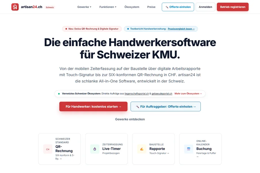 Start page of artisan24.ch