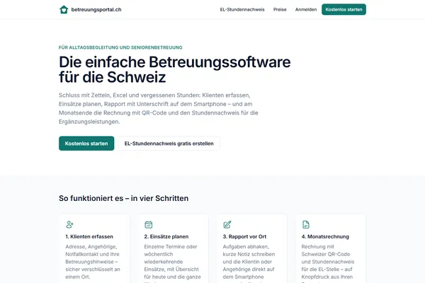 Start page of betreuungsportal.ch