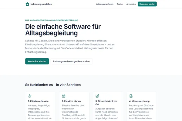 Start page of betreuungsportal.eu