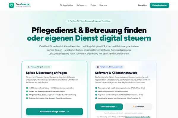 Start page of caredesk24.ch