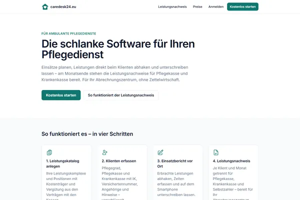 Start page of caredesk24.eu