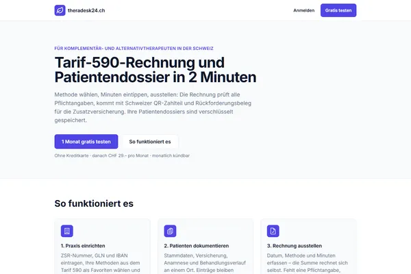 Start page of theradesk24.ch